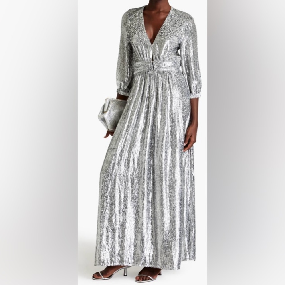 Ba&sh elegant backless silver mtlc maxi dress